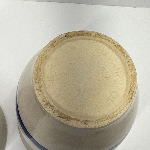 Roseville One Quart Crock Set 2 Friendship Blue Stripe Canisters - Picture 6 of 9